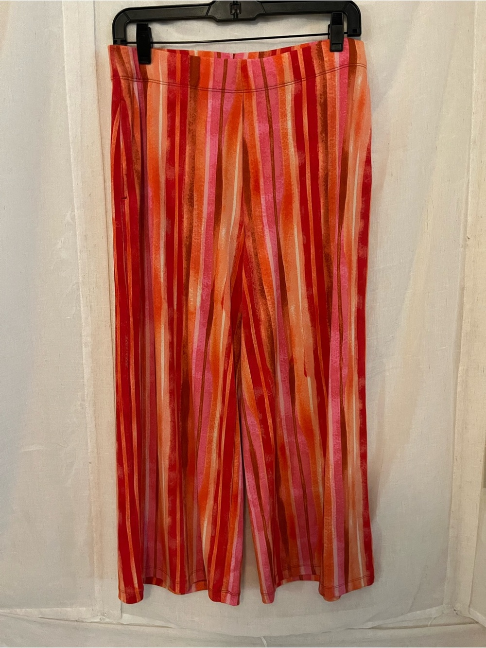 Susan Graver Vertical Stripe Wide-Leg Pants in Red, Pink & Orange